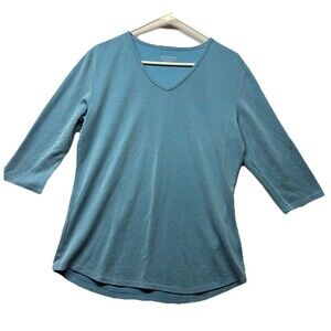 Seg'Ments T-Shirt Women's Large Blue V-Neck Modal Blend 3/4 Sleeve Top